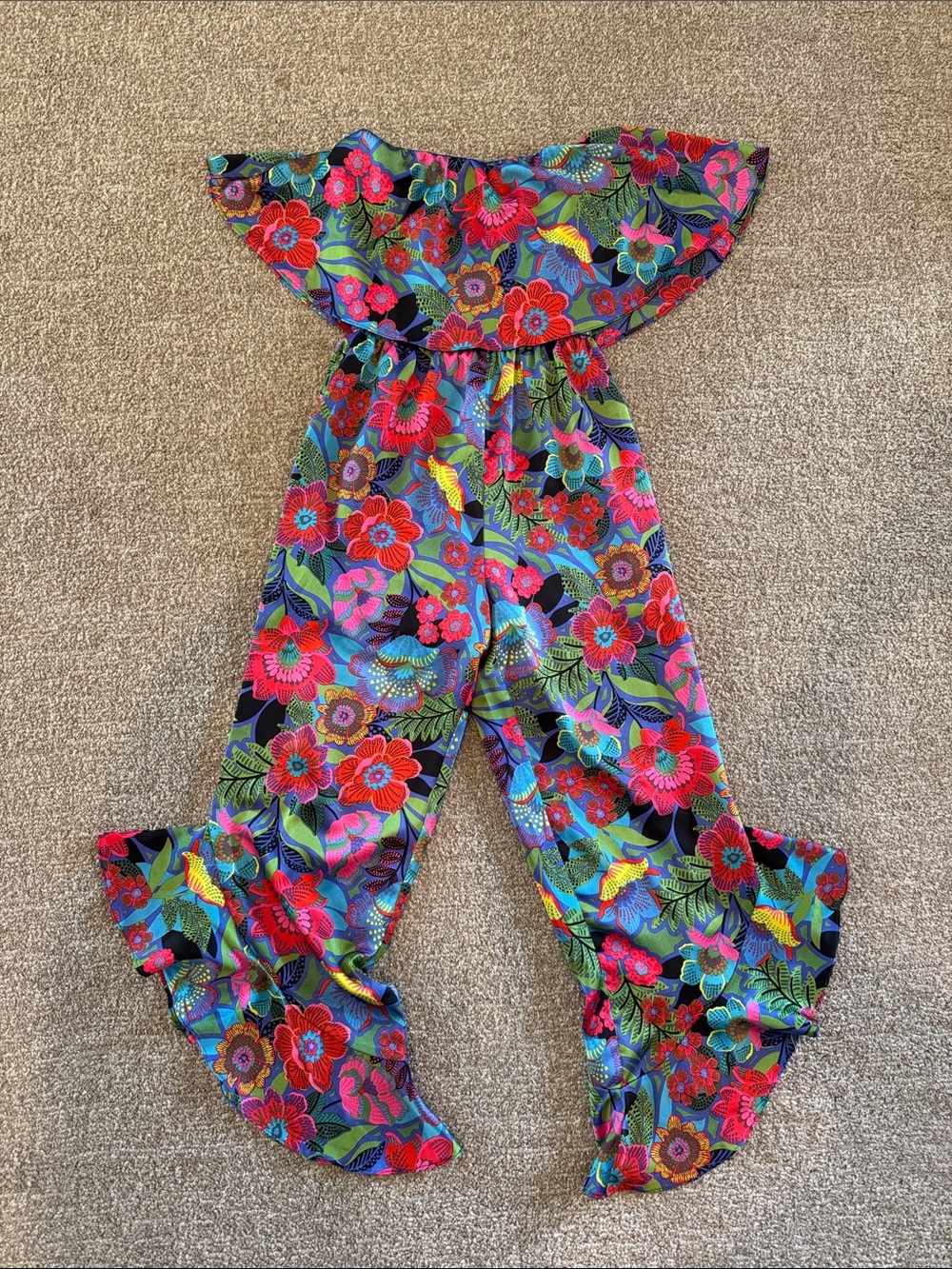 Sugarlips Multicolor Floral Off-Shoulder Ruffle Jumpsuit